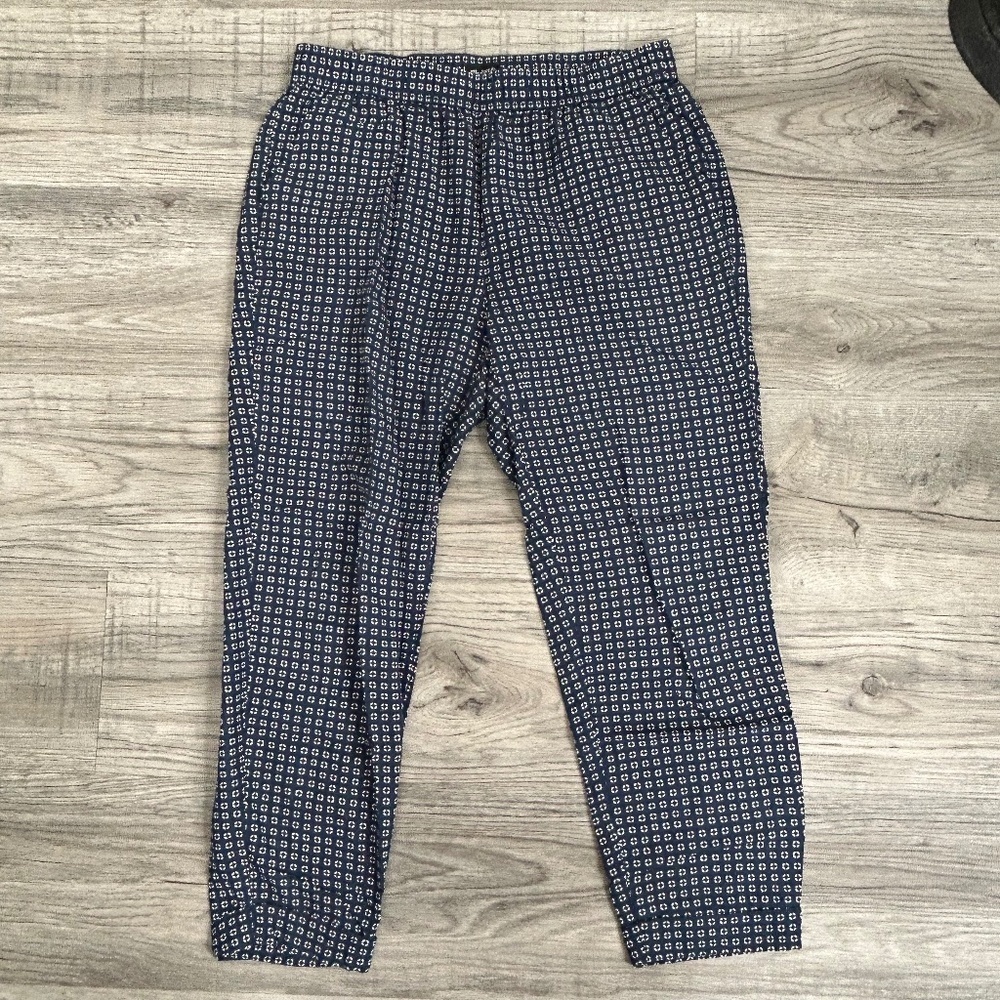 Madewell Navy Blue White Viscose Elastic Waist Dot Pattern Pant Sz S